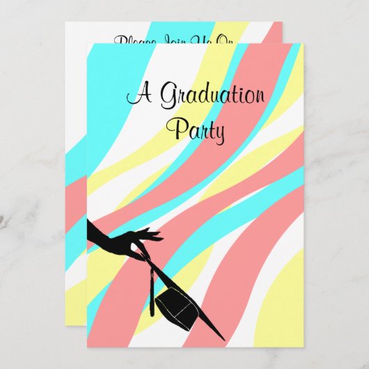 招待状のお祝いの吹流しの帽子は卒業を取除きます 招待状 (正面/裏面)