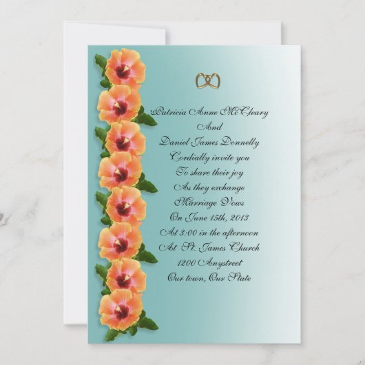 招待状のためのハイビスカステンプレート 招待状 (正面)