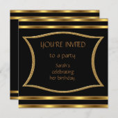 招待状のエレガント通知の黒金ゴールド 招待状 (正面/裏面)