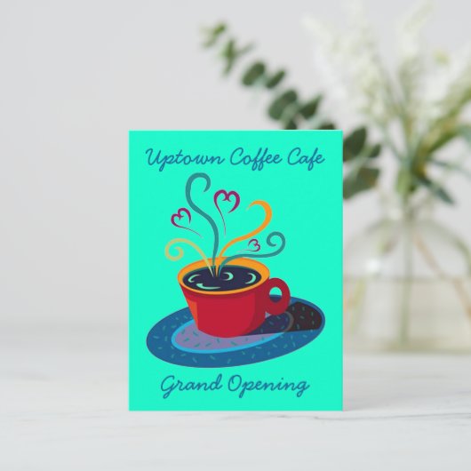 招待状のオープン喫茶店のカフェの郵便はがき インビテーションポストカード (スタンド正面)