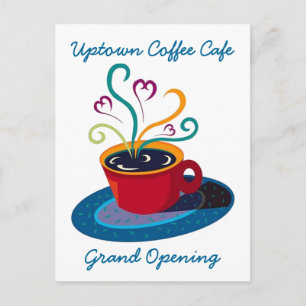 招待状のオープン喫茶店のカフェの郵便はがき インビテーションポストカード