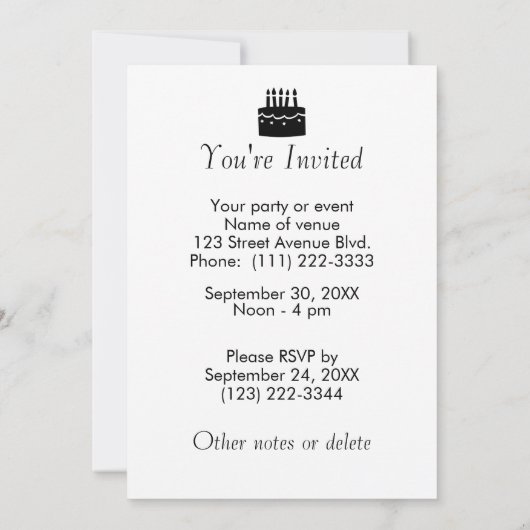 招待状のケーキのテンプレートの平静そしてパーティーを保って下さい 招待状 (裏面)