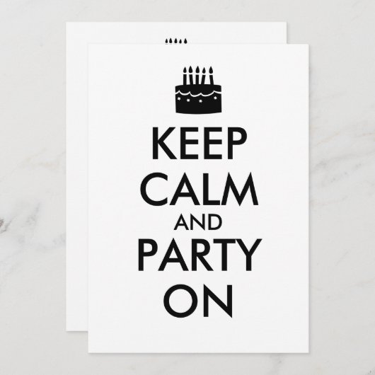 招待状のケーキのテンプレートの平静そしてパーティーを保って下さい 招待状 (正面/裏面)