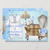 招待状のダマスク織のデザインに洗礼を施しているヴィンテージの男の子 招待状 (正面/裏面)