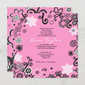 招待状のピンクを示している花の星のユダヤ人のベビー 招待状 (正面/裏面)