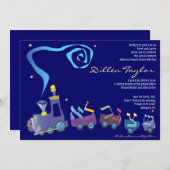 招待状のヘブライ男の子を名前を挙げている列車のユダヤ人のベビー 招待状 (正面/裏面)