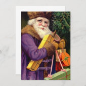 招待状のヴィンテージの森林サンタの空白のな紫色 招待状 (正面/裏面)