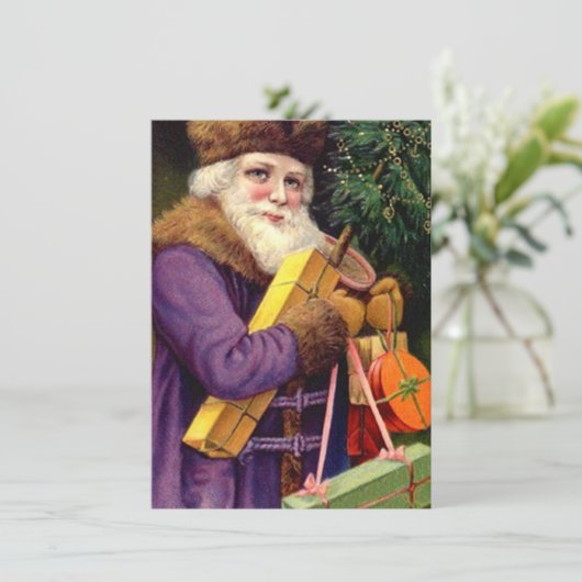 招待状のヴィンテージの森林サンタの空白のな紫色 招待状 (スタンド正面)