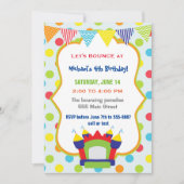 招待状の子供の誕生日のパーティーの跳ね上がりを跳ねること 招待状 (正面)