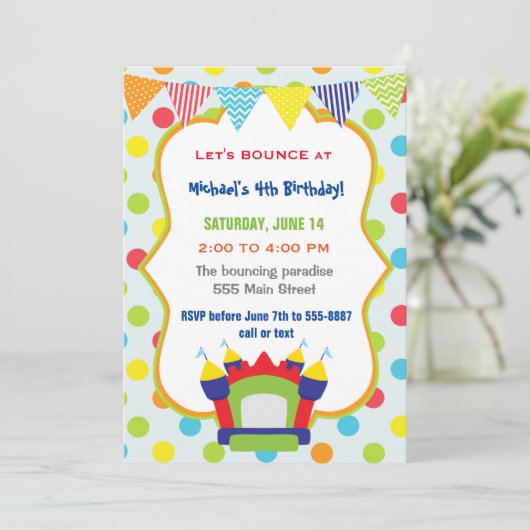 招待状の子供の誕生日のパーティーの跳ね上がりを跳ねること 招待状 (スタンド正面)
