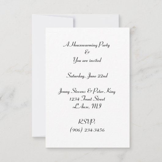 招待状の引っ越し祝いパーティーのパーティーのおもしろいの素朴で古い家 招待状 (裏面)