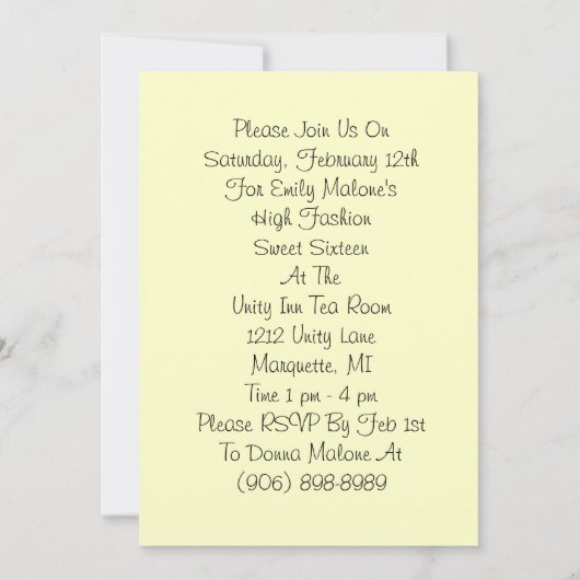 招待状の最新のファッションのSweet sixteenのパーティーのテーマ 招待状 (裏面)