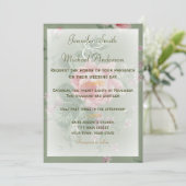 招待状の緑及びピンクのばら色のシンプルな結婚式 招待状 (スタンド正面)