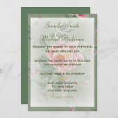 招待状の緑及びピンクのばら色のシンプルな結婚式 招待状 (正面/裏面)