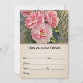 招待状の表と裏に美しいピンクのバラ 招待状 (正面)