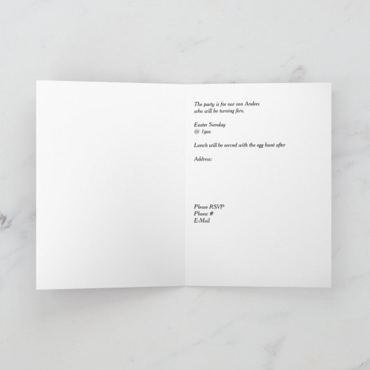 招待状の誕生日パーティー復活祭の日曜日に息子のために カード (内部)
