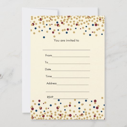 招待状の飾り  金色 ネイビー ワインレッド 招待状 (正面)