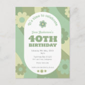 招待状はがきレトロセージ緑40歳の誕生日 ポストカード (正面)