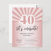 招待状はがき40th誕生日レトロバラ金ゴールド ポストカード (正面/裏面)