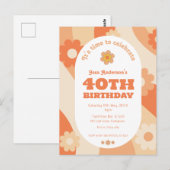 招待状はがき – 40th Birthday - retro peach ポストカード (正面/裏面)
