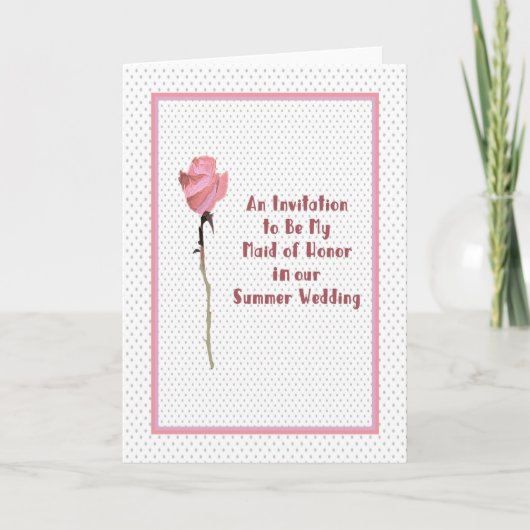 招待状へメイド・オブ・オーナー（花嫁付き添い人）ピンクローズ水玉模様 シーズンカード (正面)