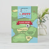 招待状をゴルフをするゴルフ誕生日のピッチ及びパットのおもしろい 招待状 (スタンド正面)