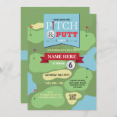 招待状をゴルフをするゴルフ誕生日のピッチ及びパットのおもしろい 招待状 (正面/裏面)