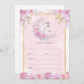 招待状を水彩の花とユニコーンで彩る 招待状 (正面/裏面)