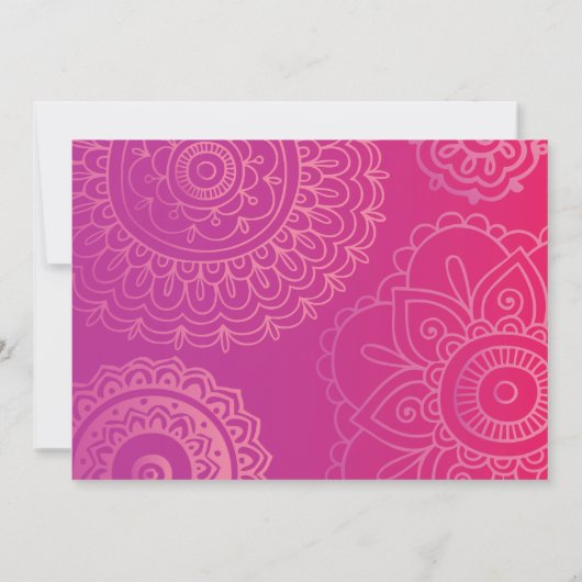 招待状を示しているHAMSA手の紫色のピンクのベビー 招待状 (裏面)