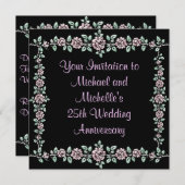 招待状アニバーサリーブラックピンクローズメタル 招待状 (正面/裏面)