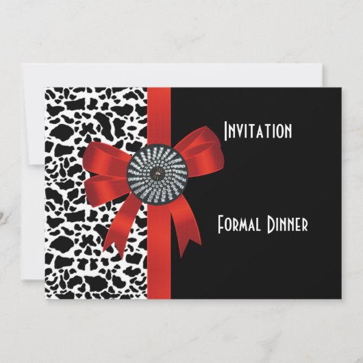 招待状アニマルプリント白黒レッドボウ 招待状 (正面)