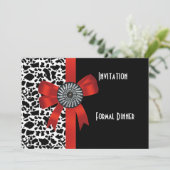 招待状アニマルプリント白黒レッドボウ 招待状 (スタンド正面)