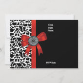 招待状アニマルプリント白黒レッドボウ 招待状 (裏面)