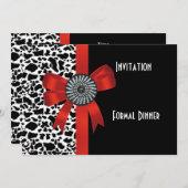 招待状アニマルプリント白黒レッドボウ 招待状 (正面/裏面)