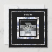 招待状アールデコシルバーブラックダイヤモンドスワン 招待状 (正面)