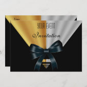 招待状アールデコブラック金ゴールドボウ 招待状 (正面/裏面)