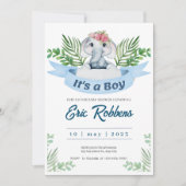 招待状ウェルカム男の赤ちゃんシャワーエレファント 招待状 (正面)