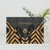 招待状エキゾチック金ゴールドブラックストライプレザー 招待状 (スタンド正面)