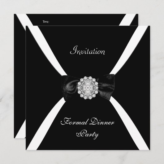 招待状エレガントエレガント白黒ボウタイ 招待状 (正面/裏面)