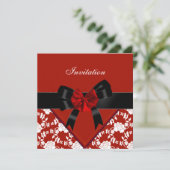 招待状エレガントクラシーレッド白黒フローラボウ 招待状 (スタンド正面)