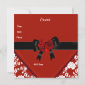 招待状エレガントクラシーレッド白黒フローラボウ 招待状 (裏面)