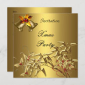 招待状エレガントクリスマスパーティーアジア竹金ゴールド 招待状 (正面/裏面)