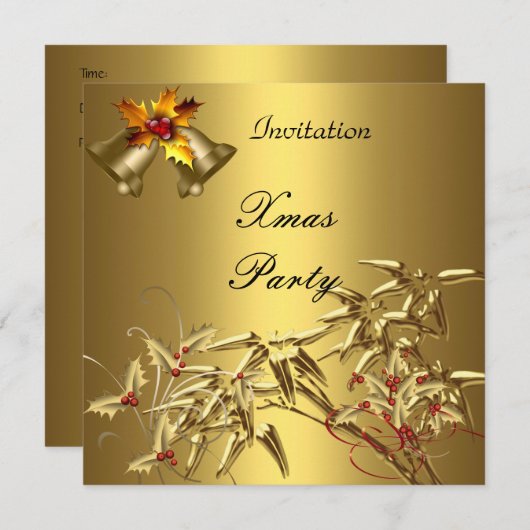 招待状エレガントクリスマスパーティーアジア竹金ゴールド 招待状 (正面/裏面)