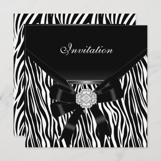 招待状エレガントシルバー白黒ジュエルゼブラ 招待状 (正面/裏面)