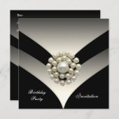 招待状エレガントバースデーパーティールパールブラック 招待状 (正面/裏面)