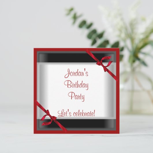 招待状エレガントバースデーパーティー白黒レッド 招待状 (スタンド正面)