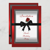 招待状エレガントレッドローズブラックリボンボウ3 招待状 (正面/裏面)