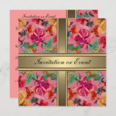 招待状エレガントヴィンテージ花ピンク 招待状 (正面/裏面)