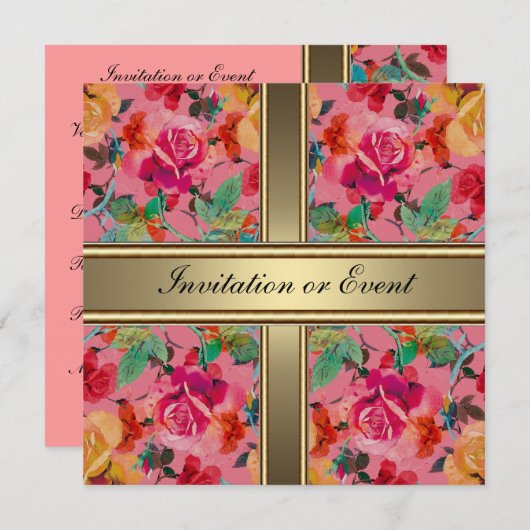 招待状エレガントヴィンテージ花ピンク 招待状 (正面/裏面)