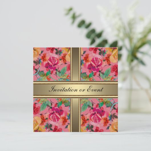 招待状エレガントヴィンテージ花ピンク 招待状 (スタンド正面)